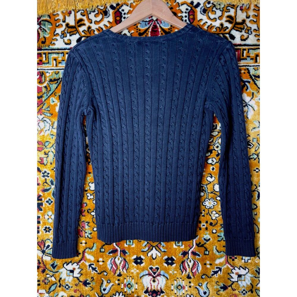Lauren Ralph Lauren Preppy Minimalist Black Cable Knit Sweater 100% Cotton sz XS - Picture 6 of 9
